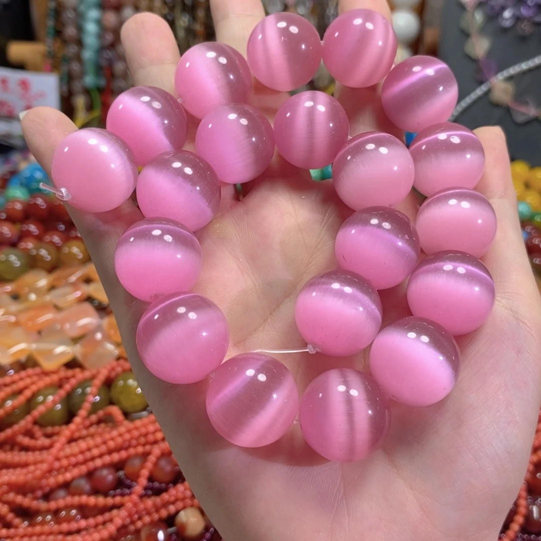 未镶嵌玛瑙/玉髓珠宝半成品粉猫一条卡20mm
