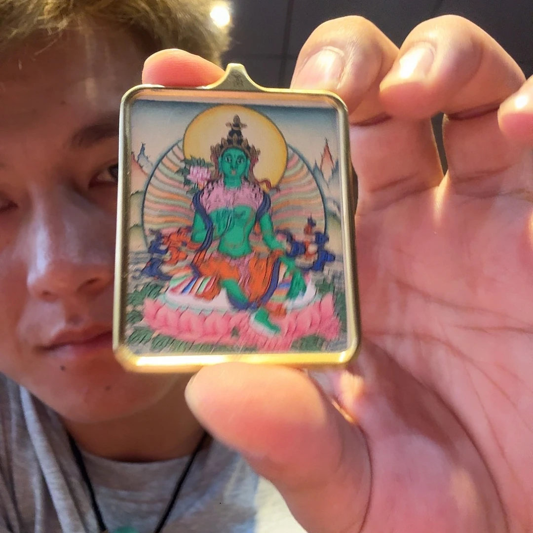 吊坠绿度母手绘唐卡
