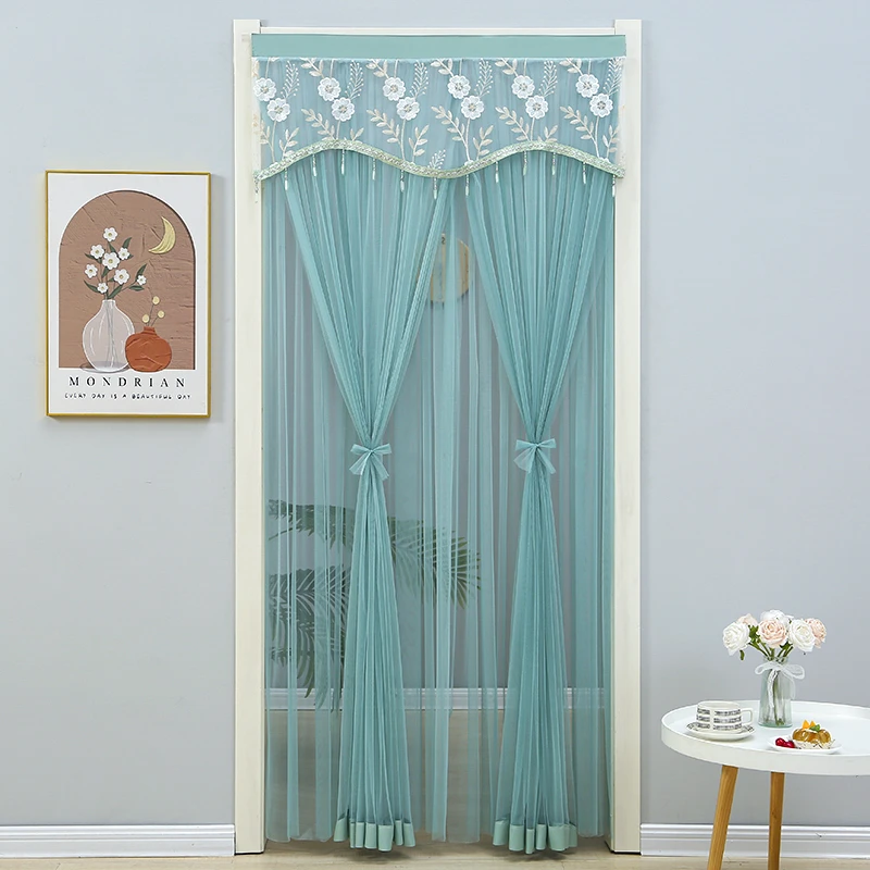 豪华门帘子防蚊家用双层蕾丝免打孔卧室隔断帘厨房防蚊门帘伸缩杆