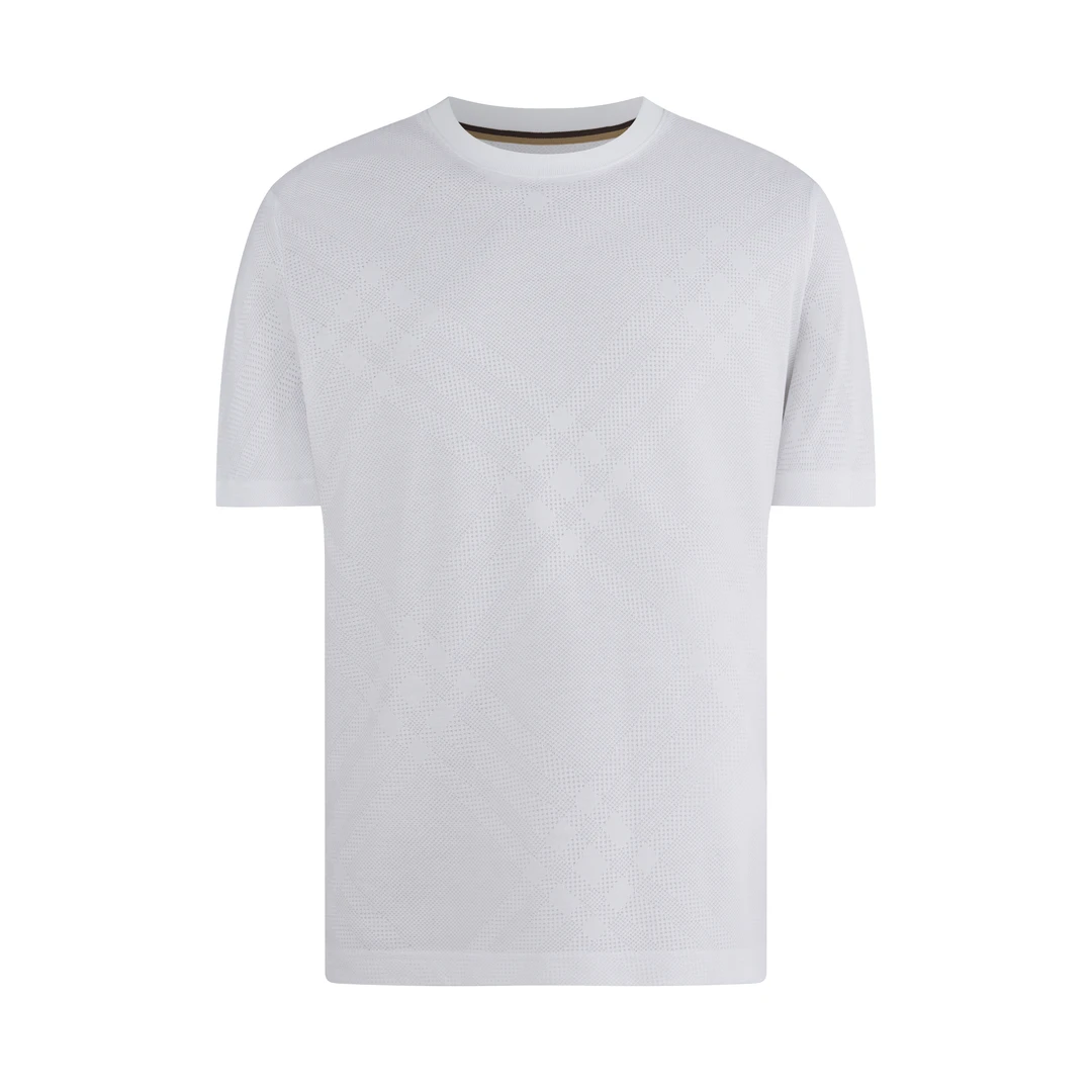 景一夏季高级男装吉萨移圈提花圆领透气户外休闲纯色舒适短袖T恤