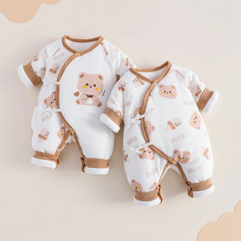 新生儿a类衣服秋冬加厚夹棉和尚服初生儿150g厚棉衣服婴儿爬爬服