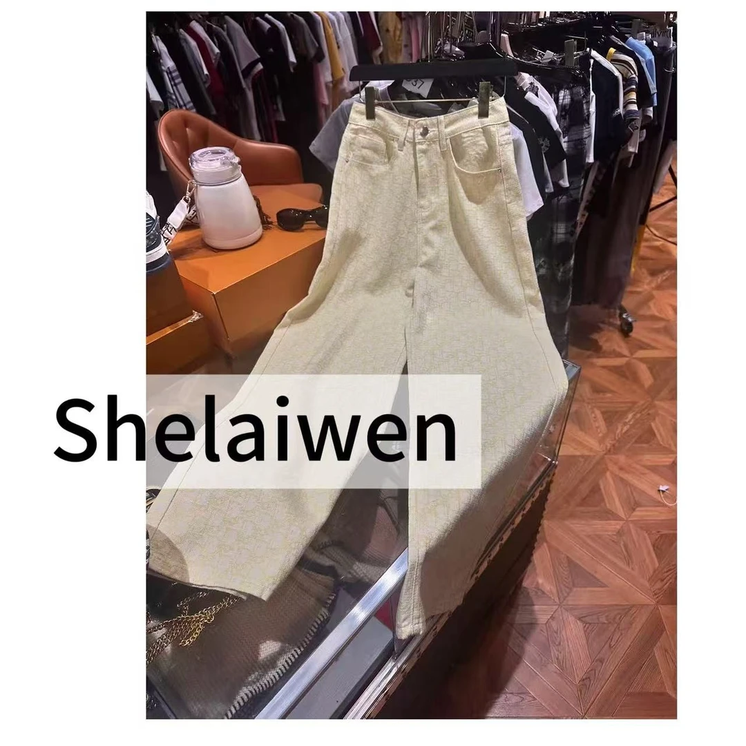 SheLaiwen【黄色满印】2025新款直筒阔腿休闲裤