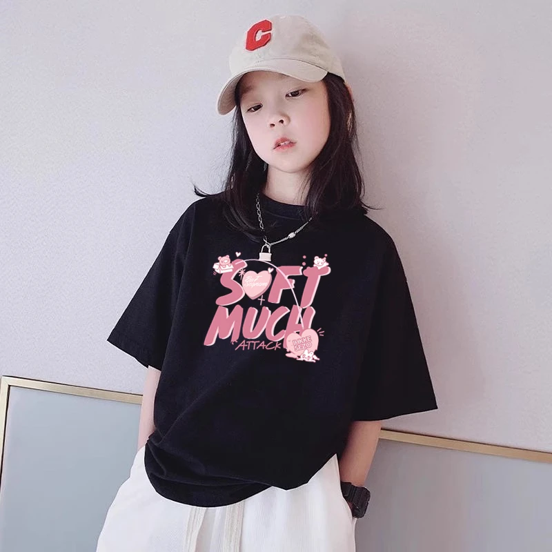 女童纯棉短袖T恤2025新款韩版宽松短袖中大童女孩夏季洋气短袖潮t