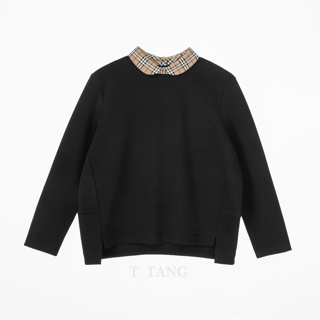 FL春季新款复古拼接格子翻领休闲百搭套头卫【2712】