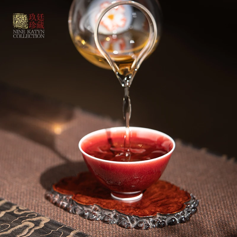 景德镇纯手工郎红陶瓷功夫茶杯高品质鸡心杯高档功夫茶具礼品茶杯