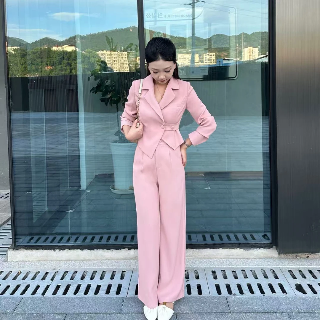 《恰好时光5055粉色》琳琳小个子时尚套装高腰韩版减龄收腰洋气女装
