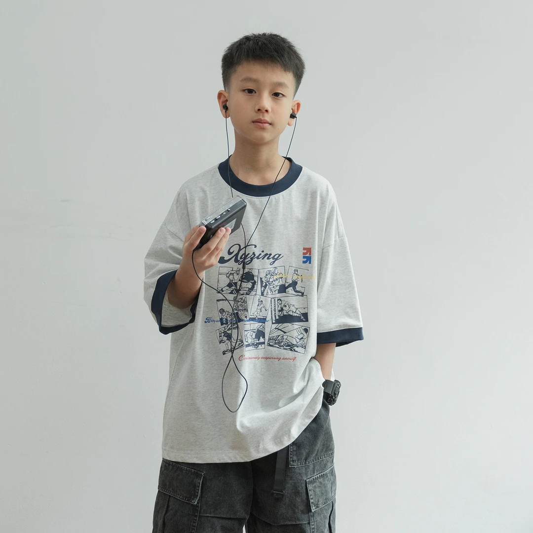 【卡七】亲子装漫画短袖2025夏装新款大童圆领上衣男童