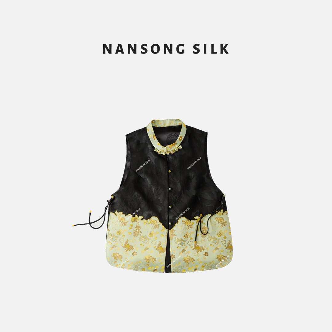 【锦鲤之花】品牌新款香云纱新中式盘扣拼接圆领马甲439827