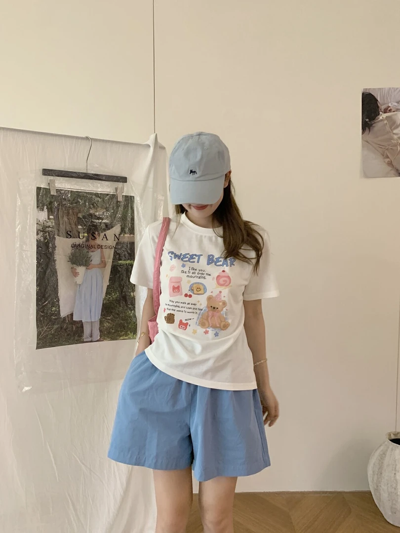 通勤卡通动漫圆领短袖吸汗T恤夏季套装夏装百搭打底