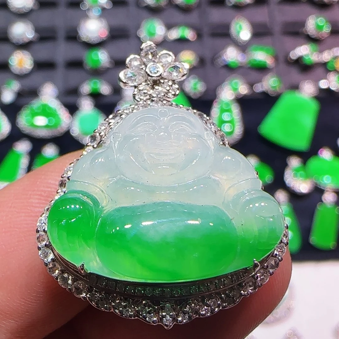 翡翠18K金镶嵌吊坠(不含链)