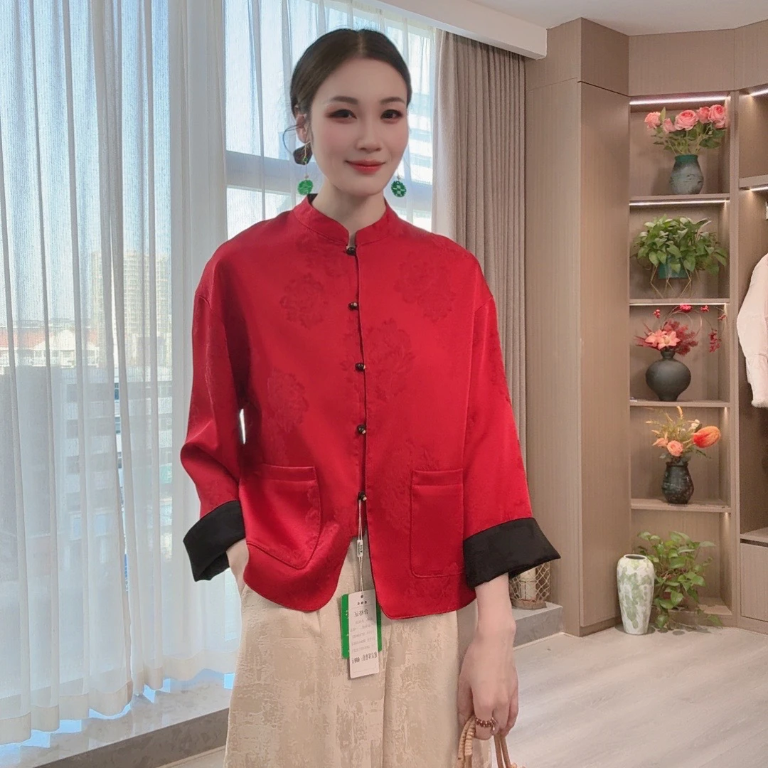 【蝶绯】双面双穿秋季气质上衣新中式国风宽松立领提花女装春秋外套