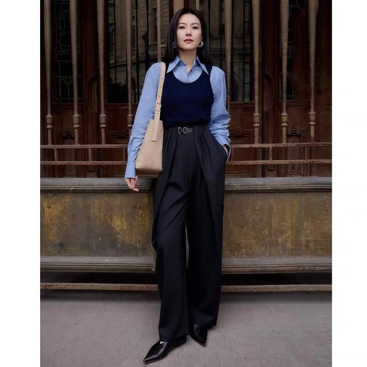 亦雯【帅性自我】ED高圆圆同款立体褶遮肉时髦设计感阔腿西装裤女