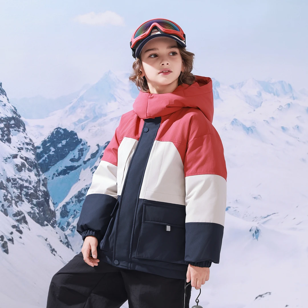 儿童加厚羽绒服男女大童保暖中长款滑雪冲锋衣白鸭绒带帽初中学生