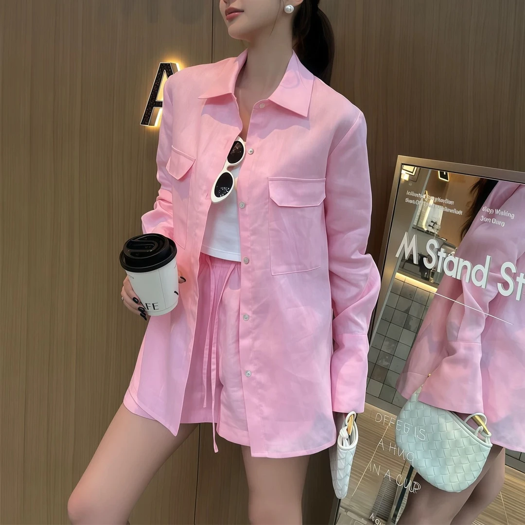 高级感盐系松弛高级感进口软亚麻短裤套装