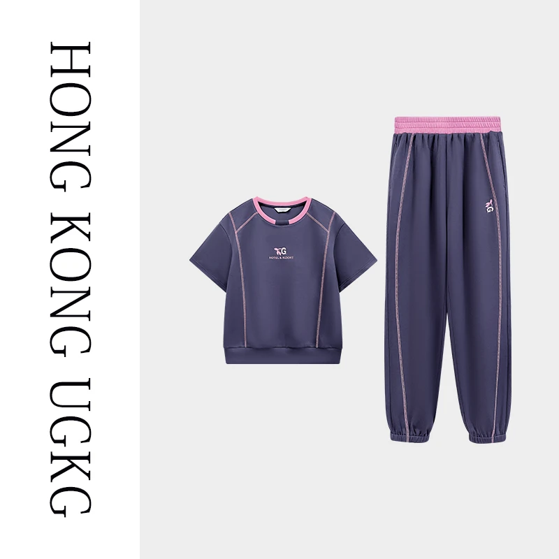 香港UGKG妈妈夏装短袖T恤时尚休闲运动套装女两件套73252ZH054-2