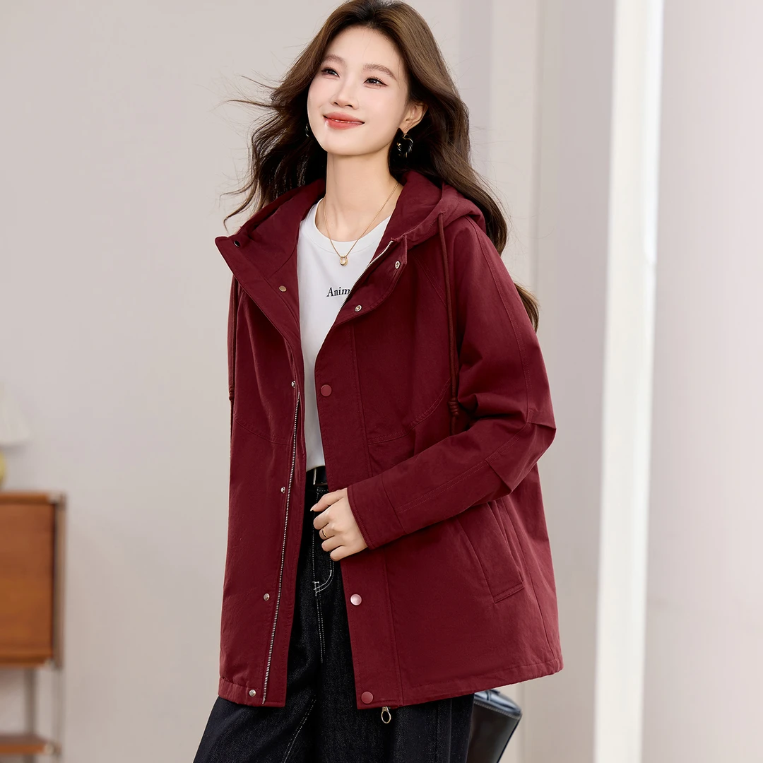 时尚简约连帽棉服女2025冬季新款小个子宽松显瘦加绒保暖夹棉外套