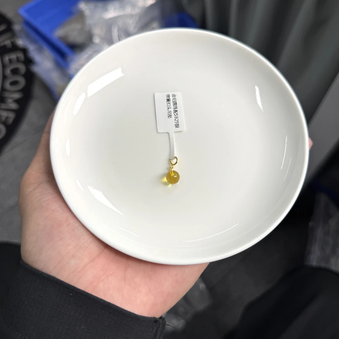 【珠宝厂长】金珀圆珠配S925银弹簧扣头吊坠