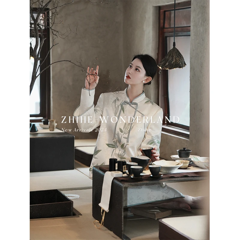 至禾Wonderland【绮窗竹】原创贵气风雅新中式竹叶上衣+半身裙