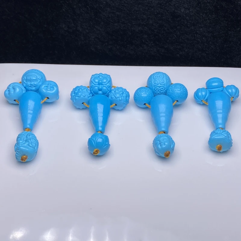 精品瓷高蓝色雕刻顶腰珠一体三通套装背云散配珠珠串diy配饰配件