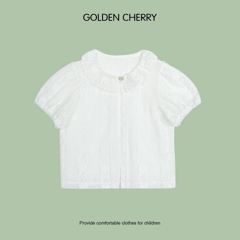 【金樱桃Golden cherry】小童白色小花镂空开衫283151