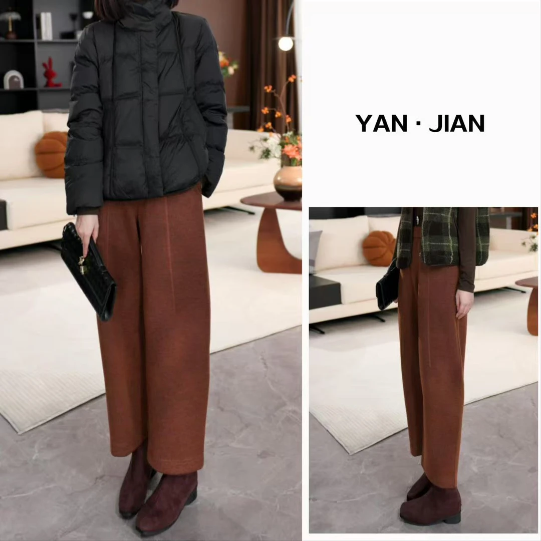 YAN JIAN【烟火裤】可机洗加厚复古时尚感羊毛混纺毛呢裤