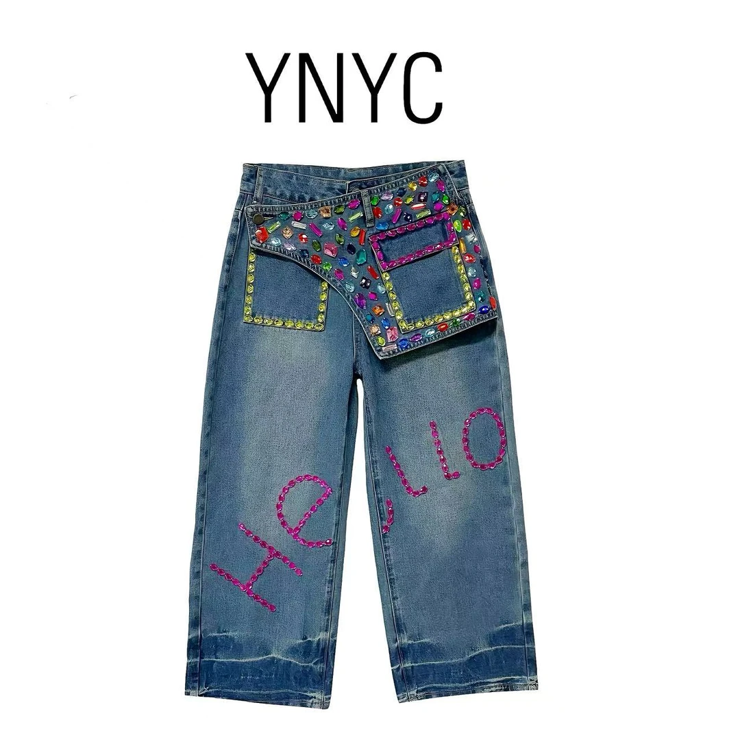 YNYC【依诺原创定制款不退不换】新款重工手工钉珠牛仔裤 DZ252001