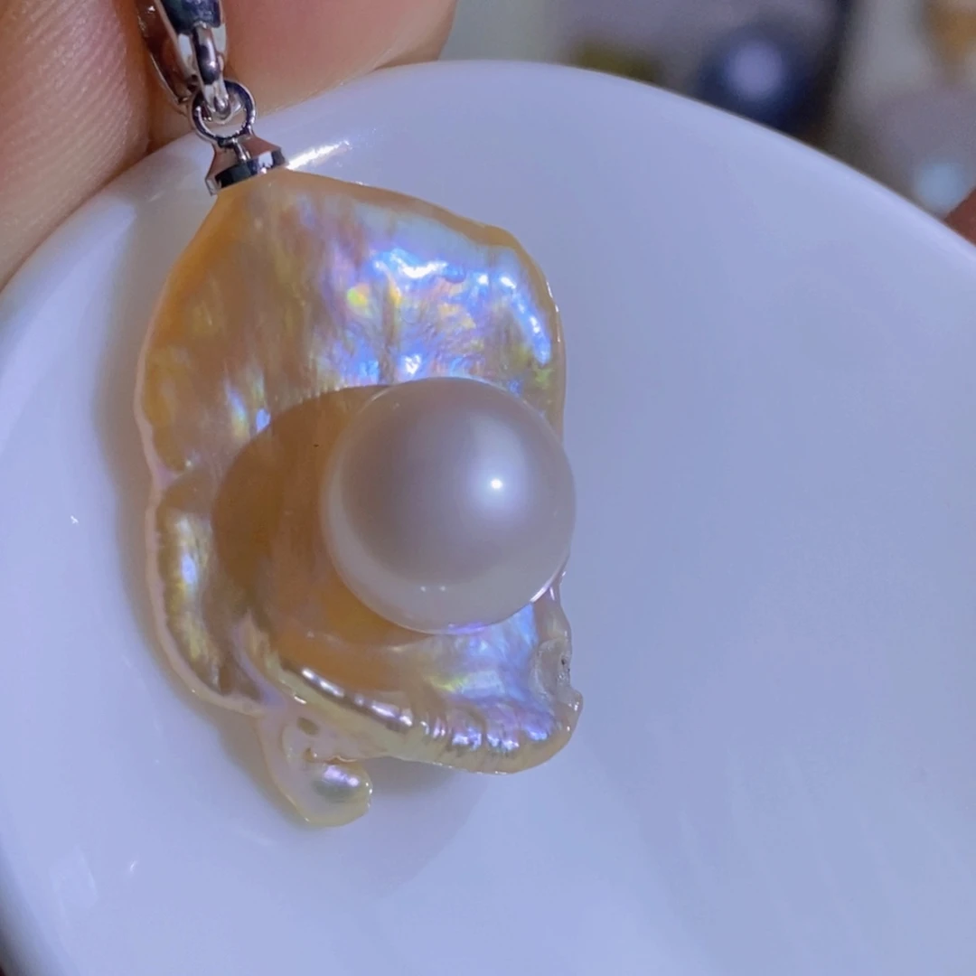 银S925镶嵌天然淡水珍珠淡水珍珠