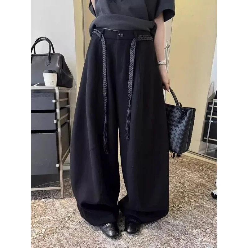 毛呢裤女秋季2025新款高腰宽松西装阔腿裤直筒休闲弯刀裤拖地裤子