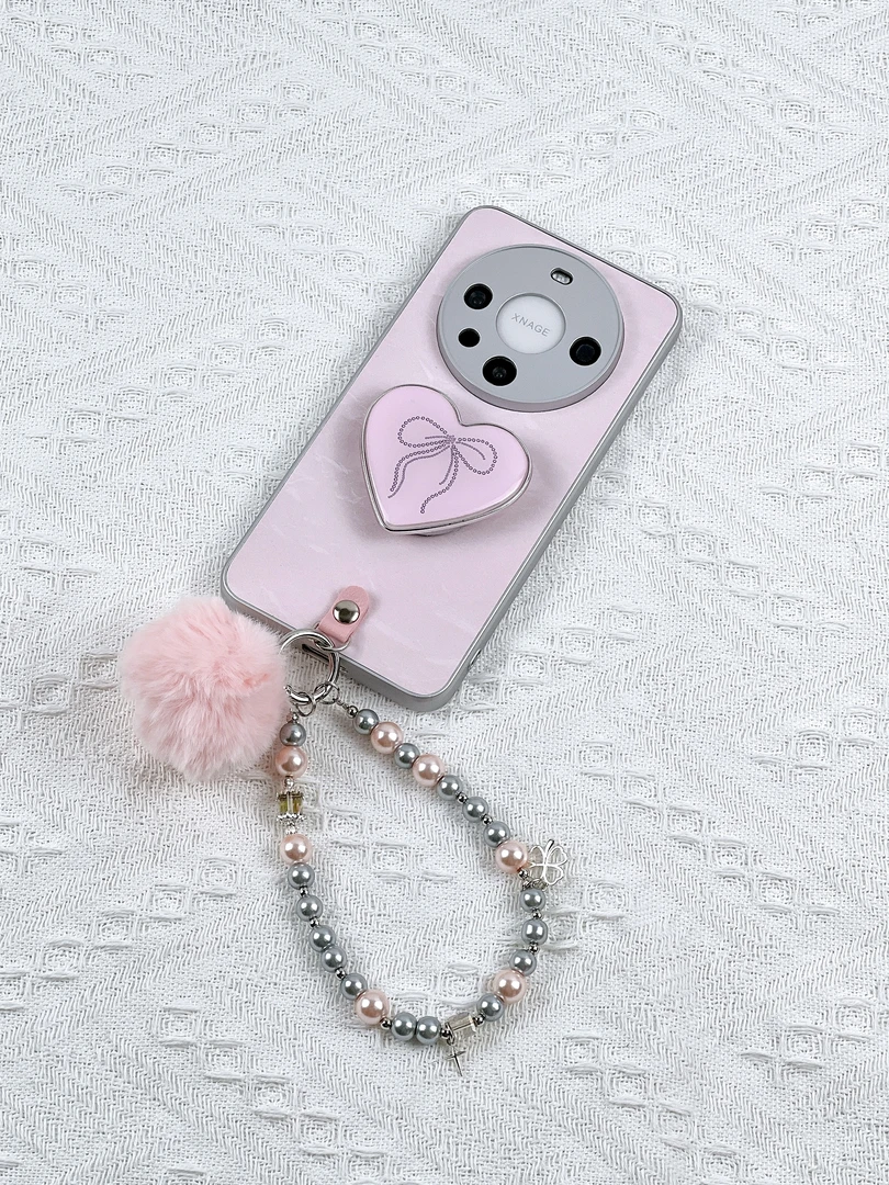 品申原创绒感流沙粉爱心支架毛球手提链适用华为mate70pro手机壳