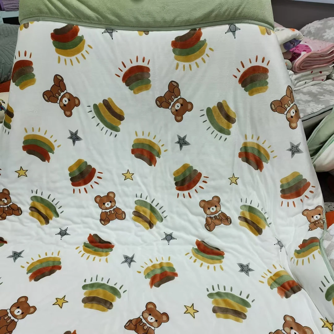 彩虹小熊双人2.0*2.3被子加厚三层多功能奶绒夹棉印花