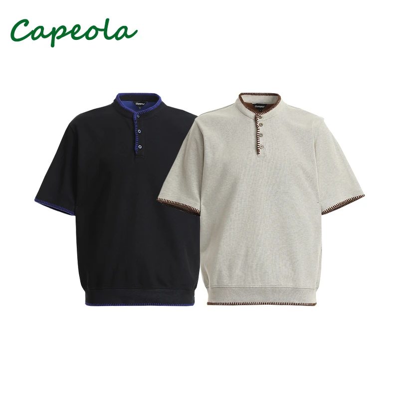 「Capeola」 复古氛围感针织短袖男女亨利领小众设计感慵懒T恤上衣