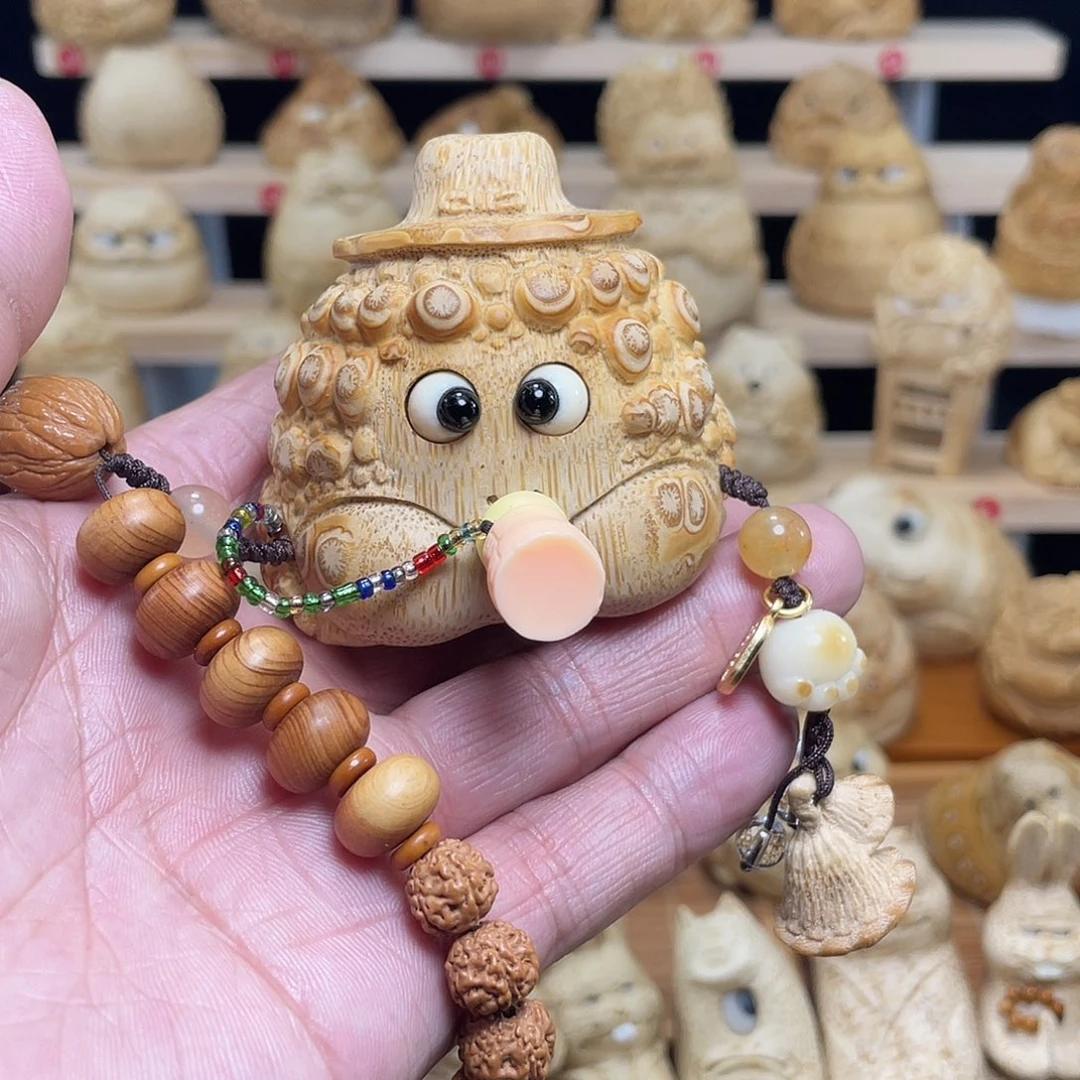 竹竹根雕金蟾手把件