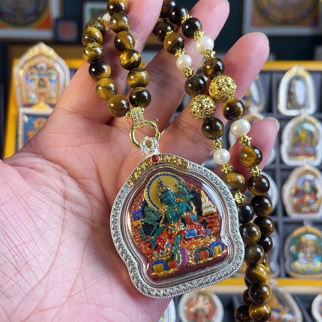 绿度母热贡手绘擦擦镀银壳➕绳