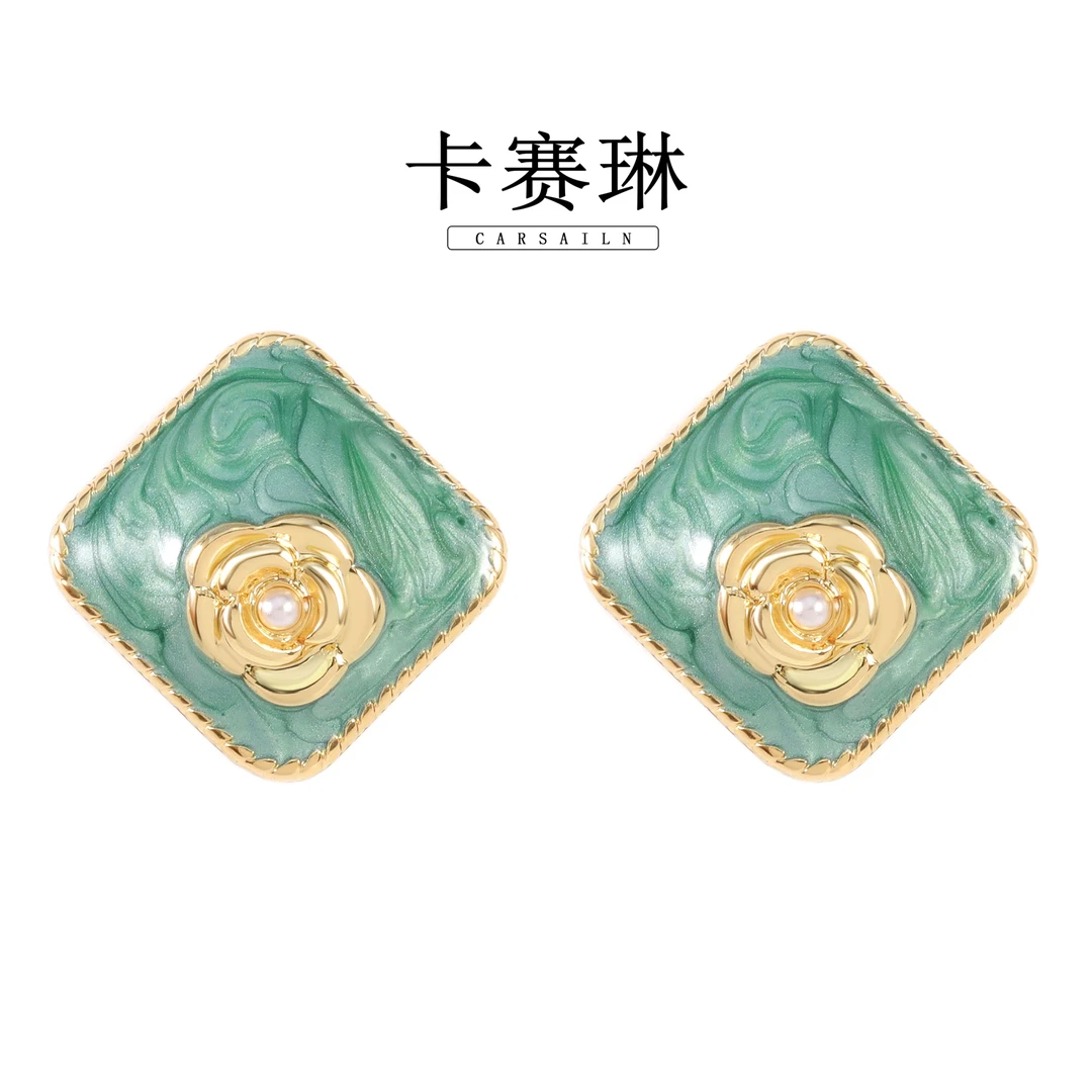 卡赛琳carsailn/ 镀K金 925银针 轻奢高定设计师玫瑰花耳钉 4674