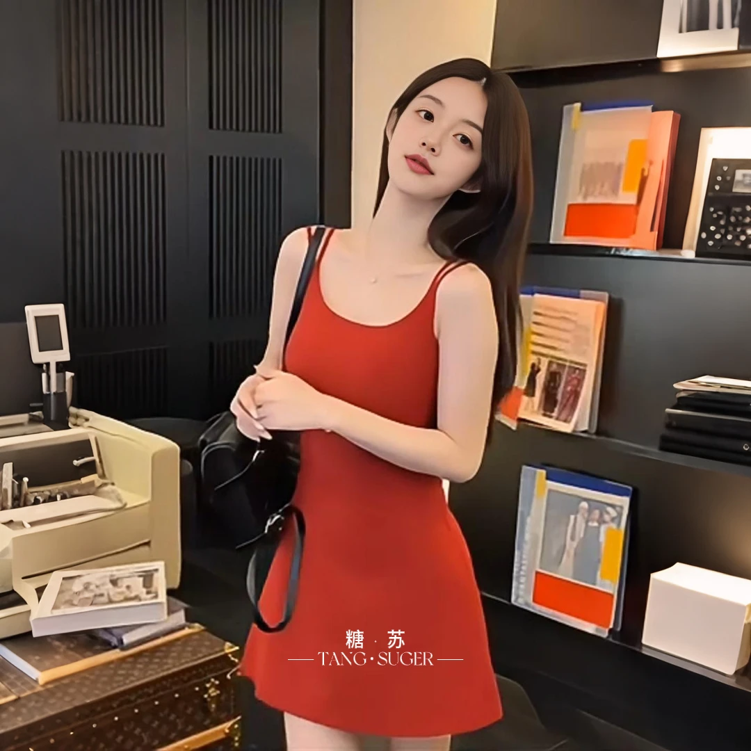 TANGSU糖苏 肯豆风懒人神裙 胸垫一体式 短款连衣裙女早春季内搭