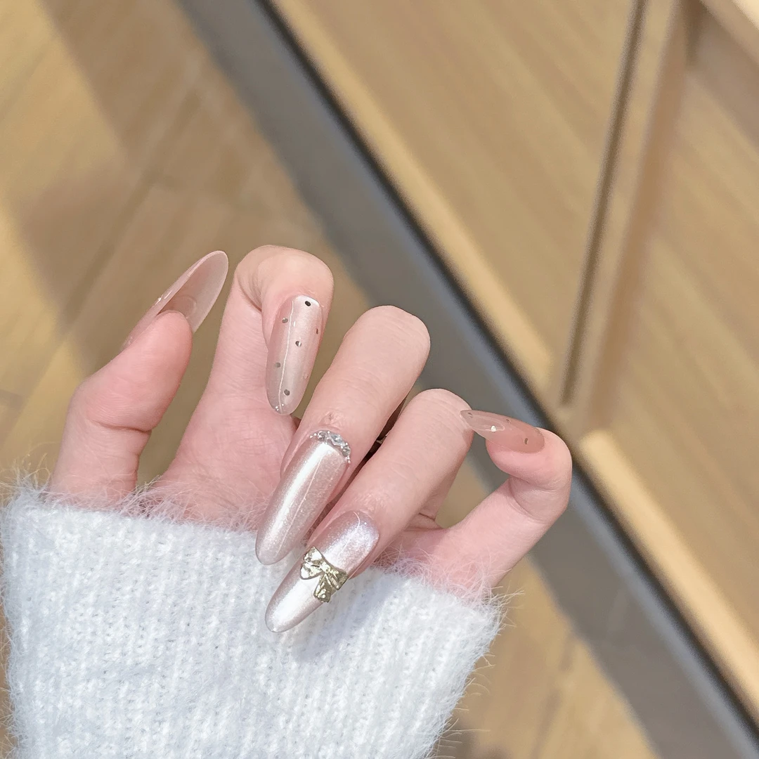 【玉玲珑】纯手工穿戴甲ins百搭显白猫眼贴钻爆闪指甲贴美甲贴片