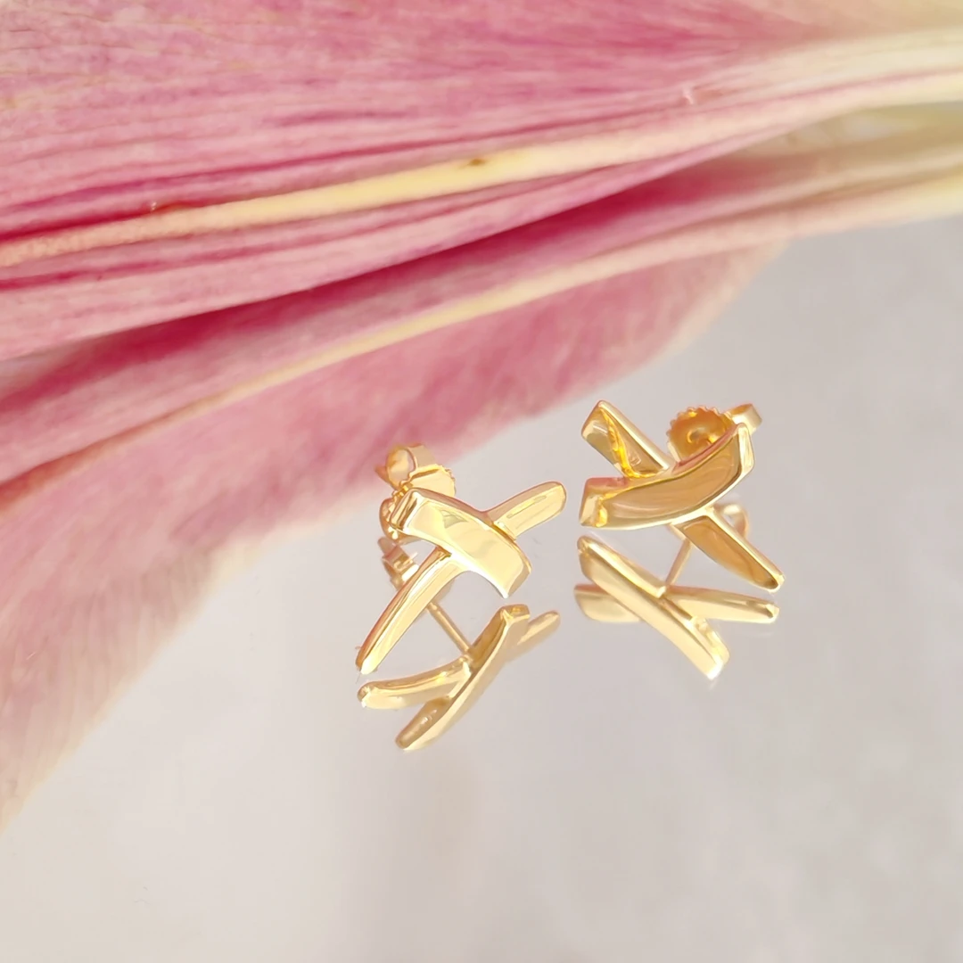 99新 Tiffany & Co./蒂芙尼 交叉耳饰/K黄  JM24120866