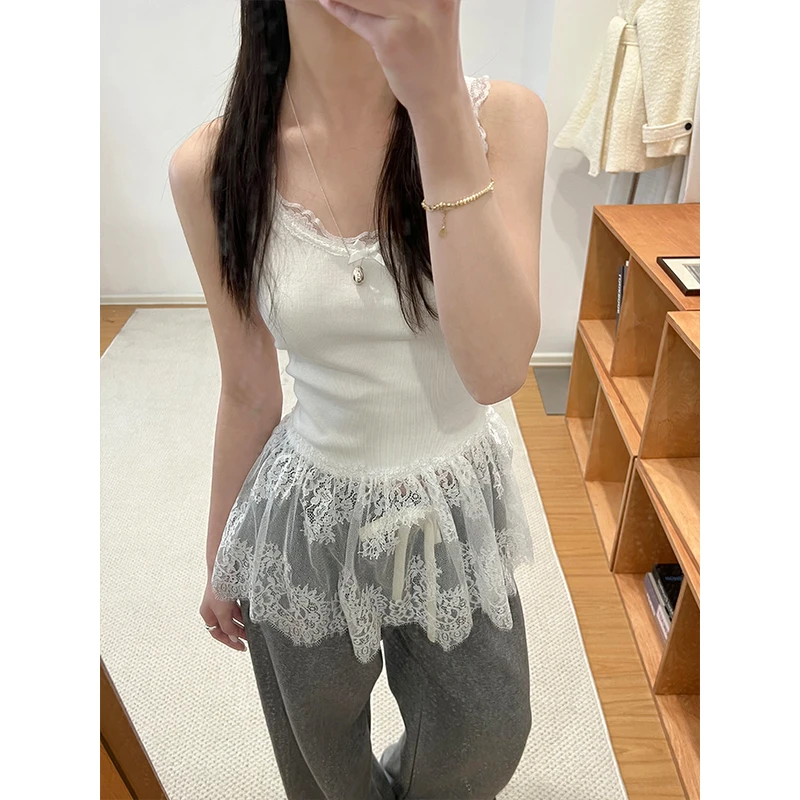 Miss sumeyY3673自制纯欲风蕾丝v领吊带背心新款内搭叠穿无袖上衣