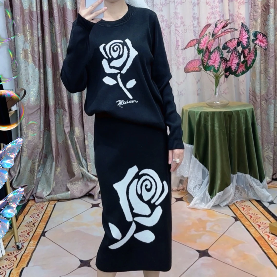 【现货现发-套装】源 玫瑰针织套装气质时尚轻奢秋冬提花 8009