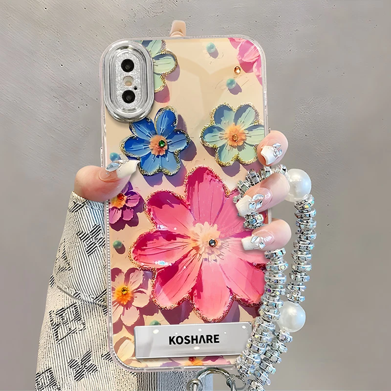 适用于【苹果】XSMax新款油画花朵网红时尚创意女款防摔手机壳