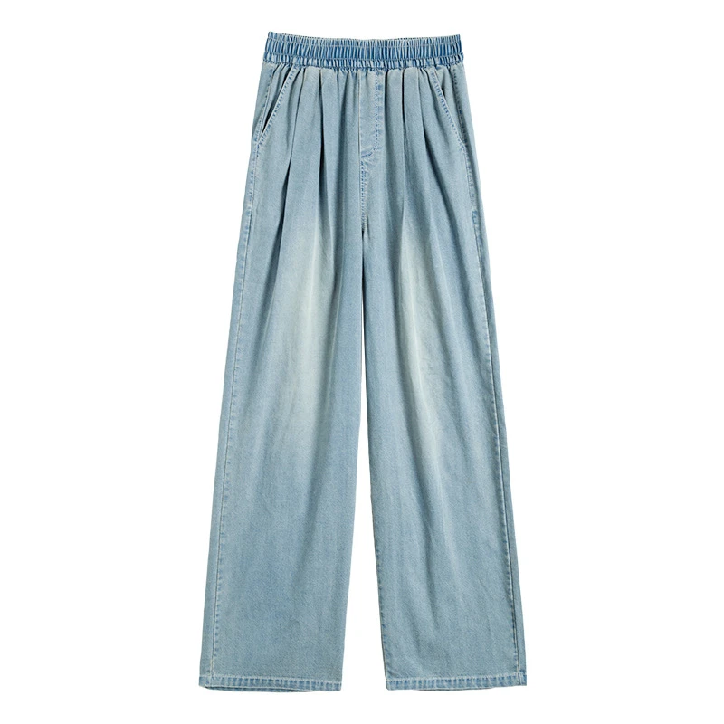 天丝阔腿2025牛仔裤夏裤子小个子新款高腰窄版女宽松薄款休闲直筒