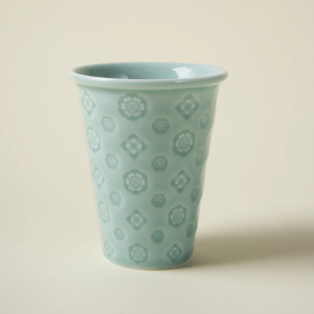 廷怀窑青釉万花小可乐杯