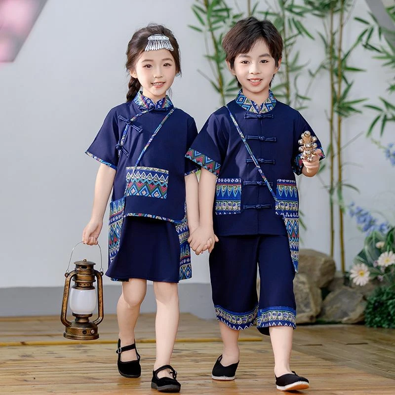 民族风三月三演出服新款少数民族服装壮族广西六一表演服套装儿童