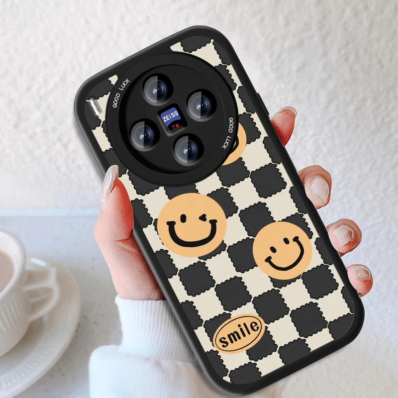 笑脸格子适用vivox300手机壳新款简约X300pro小羊皮x200s全包女生