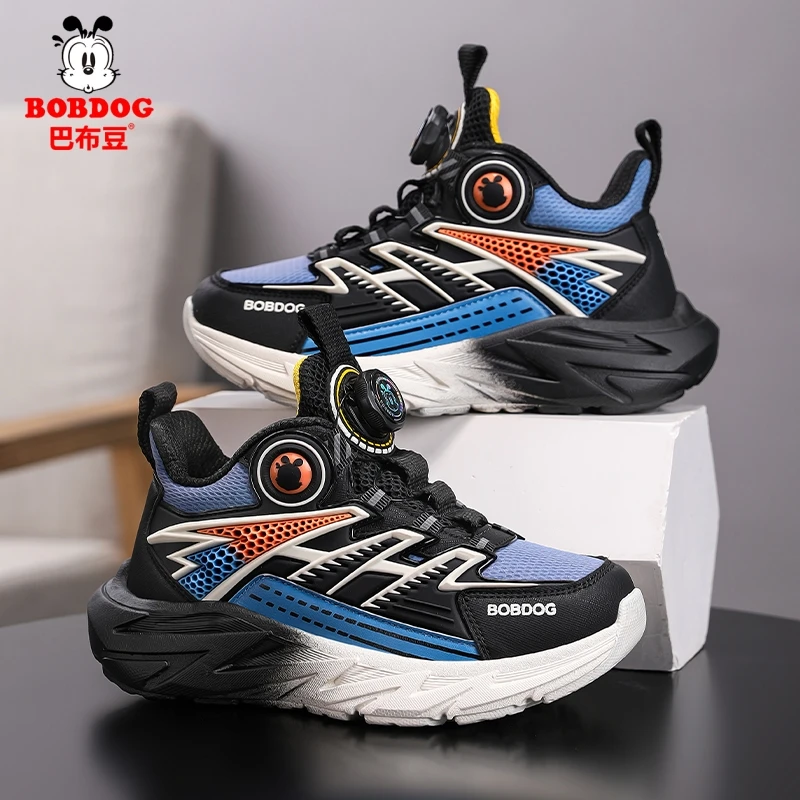 巴布豆童鞋男童运动鞋2025春秋新款皮面防水中大童休闲儿童篮球鞋