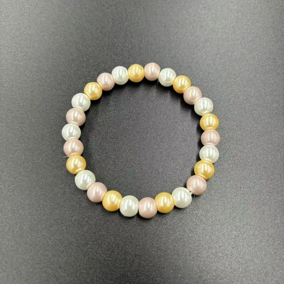 s921-轻奢气质设计款极光白圆珠贝珠双色手串-赠礼盒