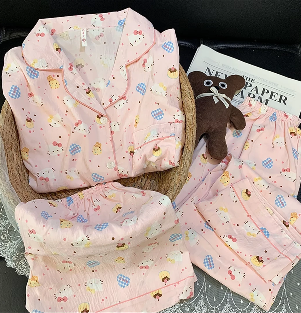 【拍一发三】睡衣女三件套装夏季新款云朵棉短袖甜美卡通宽松家居服