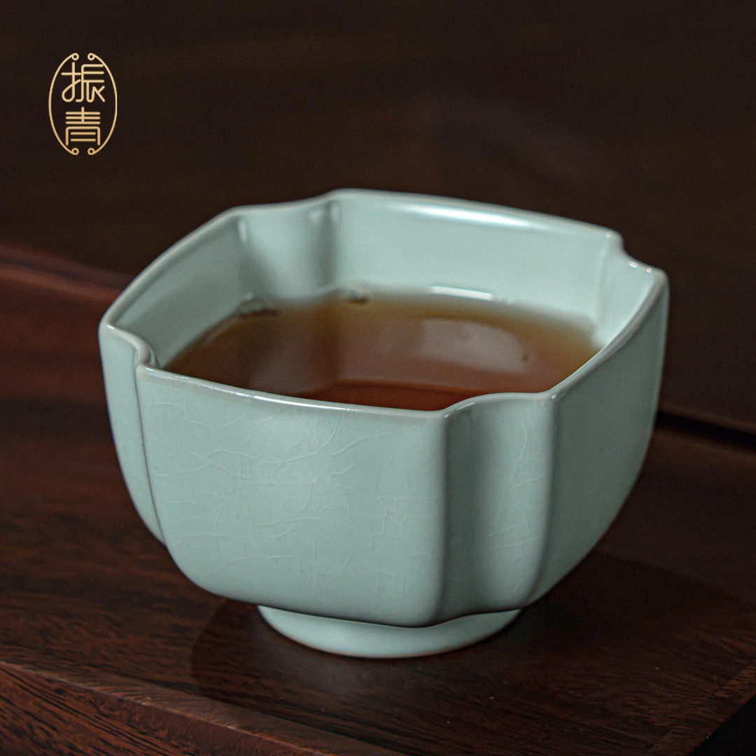 汝窑乾坤四方杯150ml大容量景德镇茶杯品茗杯茶盏茶具礼盒装