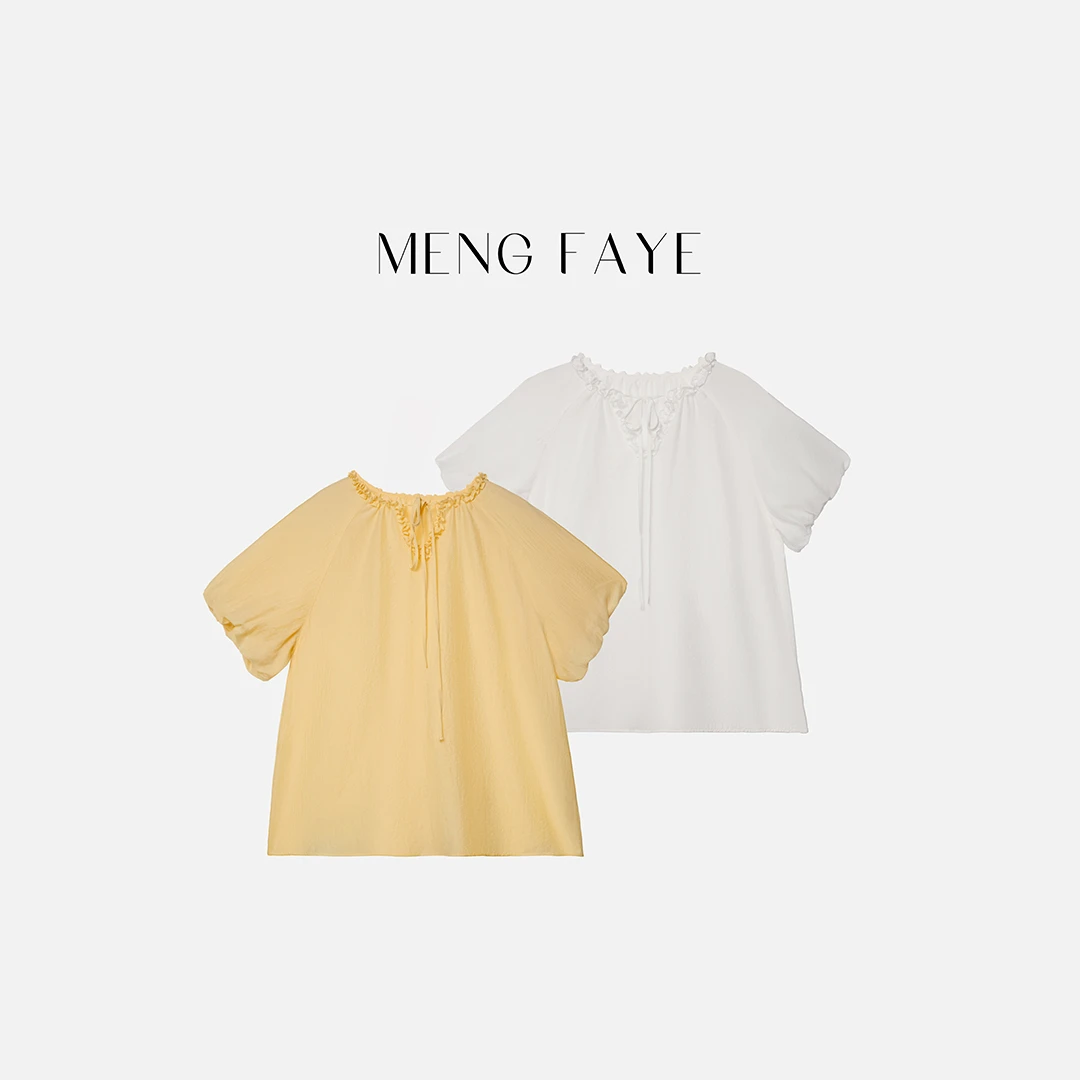 【MENG FAYE】向日葵-浪漫木耳边小V领系带衬衫-SE0817C