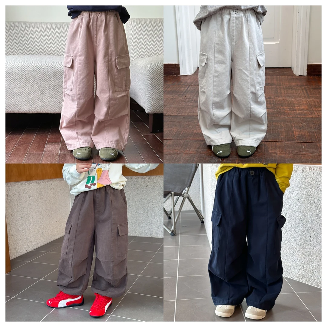 【秋季现货】女童秋季洗水棉口袋休闲束脚儿童可收口工装裤25F015